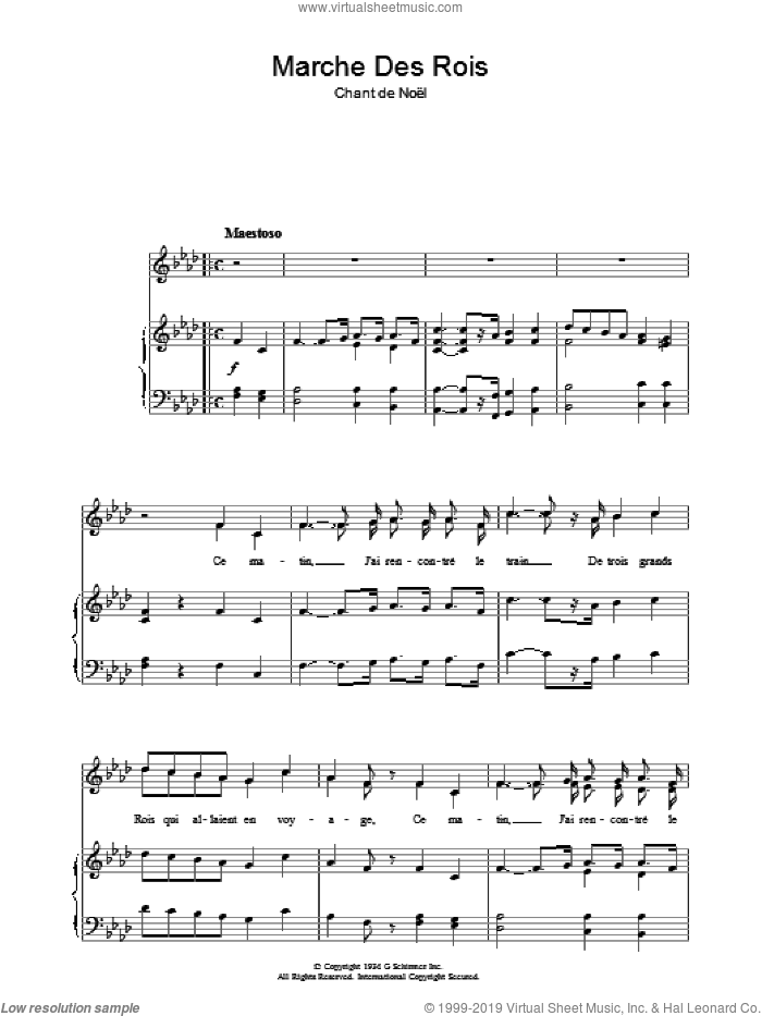 Marche Des Rois sheet music for voice, piano or guitar  and Chant De Noel, intermediate skill level