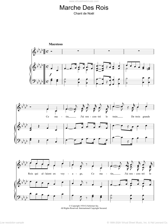 Marche Des Rois sheet music for voice, piano or guitar  and Chant De Noel, intermediate skill level