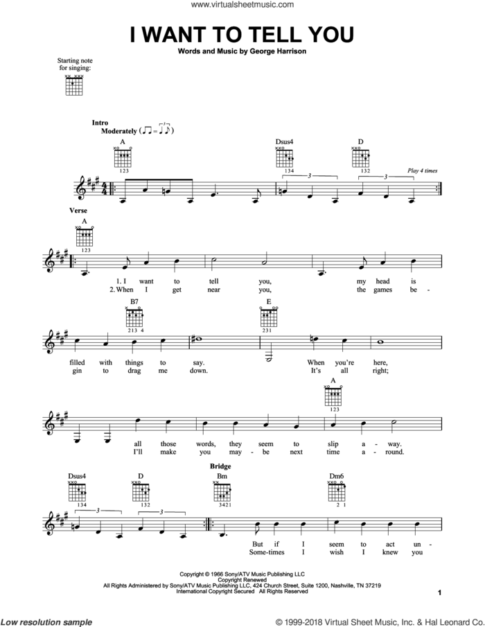 I Want To Tell You sheet music for guitar solo (chords) by The Beatles and George Harrison, easy guitar (chords)