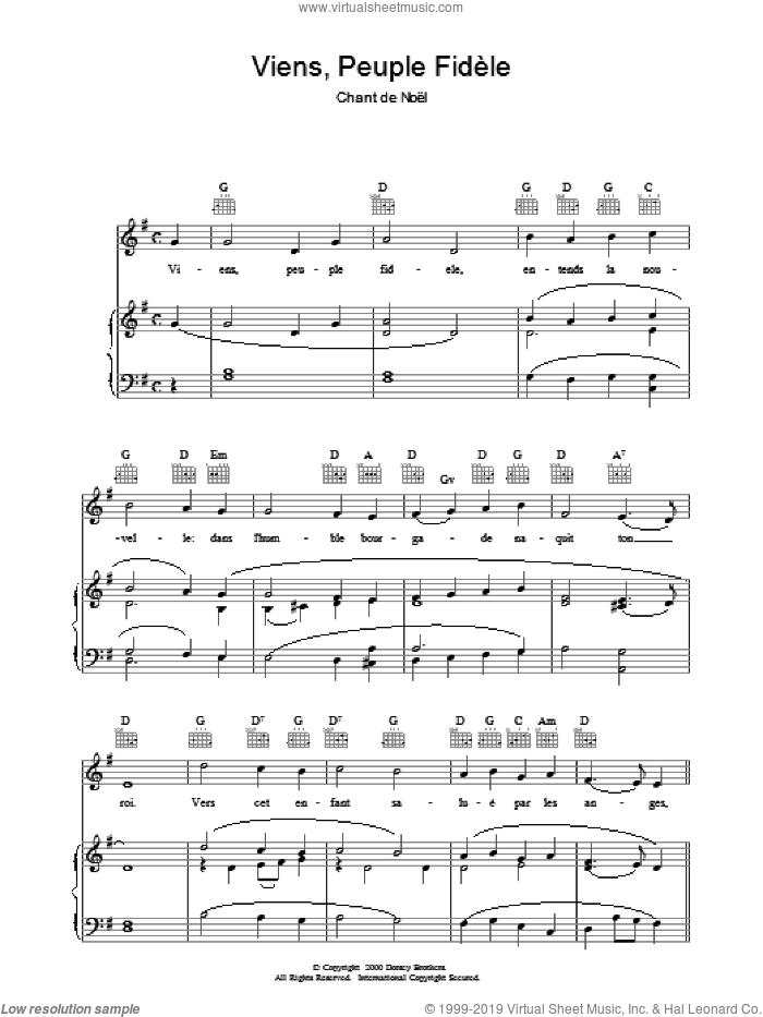 Viens, Peuple Fidele sheet music for voice, piano or guitar  and Chant De Noel, intermediate skill level