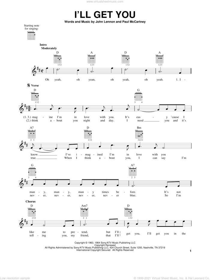 I'll Get You sheet music for guitar solo (chords) by The Beatles, John Lennon and Paul McCartney, easy guitar (chords)