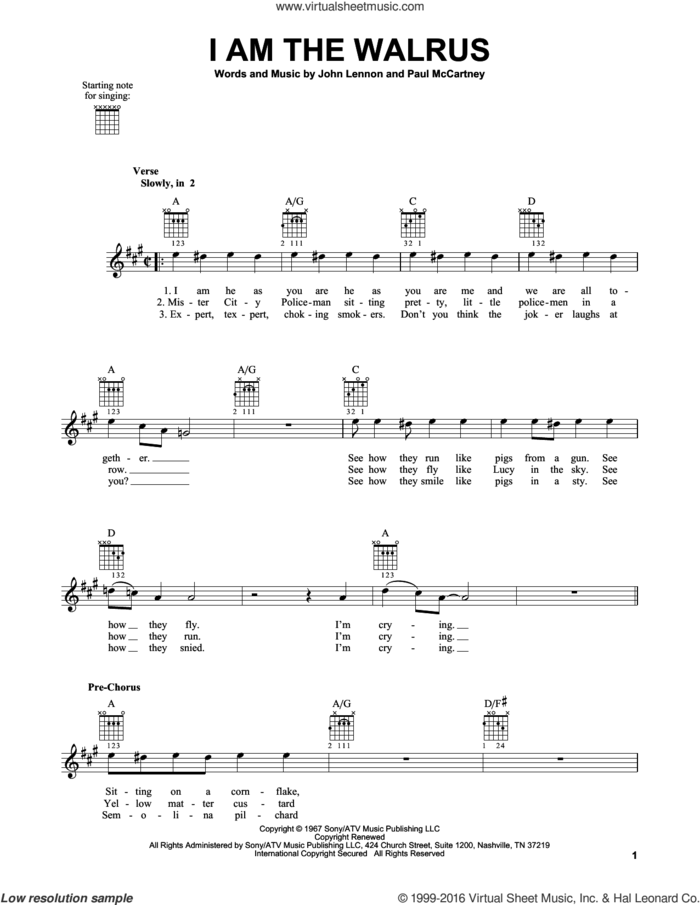 I Am The Walrus sheet music for guitar solo (chords) by The Beatles, John Lennon and Paul McCartney, easy guitar (chords)