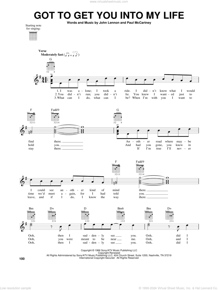 Got To Get You Into My Life sheet music for guitar solo (chords) by The Beatles, Blood, Sweat & Tears, Earth, Wind & Fire, John Lennon and Paul McCartney, easy guitar (chords)