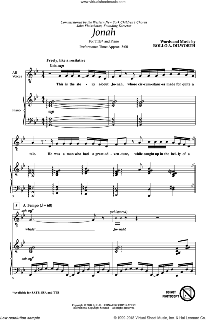 Jonah sheet music for choir (TTB: tenor, bass) by Rollo Dilworth, intermediate skill level
