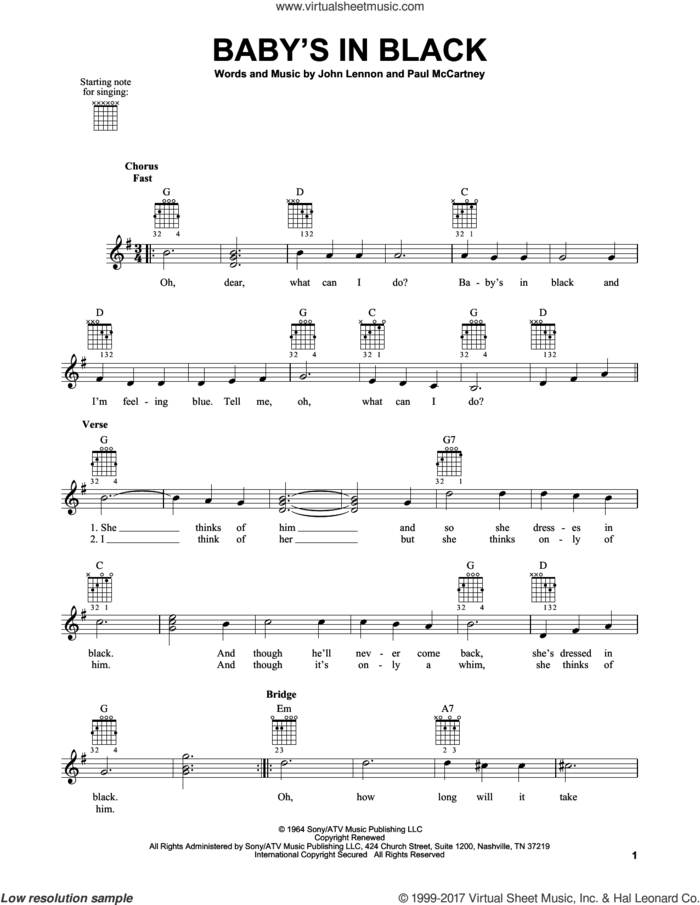 Baby's In Black sheet music for guitar solo (chords) by The Beatles, John Lennon and Paul McCartney, easy guitar (chords)
