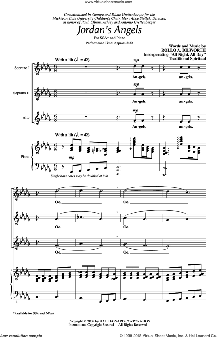 Jordan's Angels sheet music for choir (SSA: soprano, alto) by Rollo Dilworth, intermediate skill level