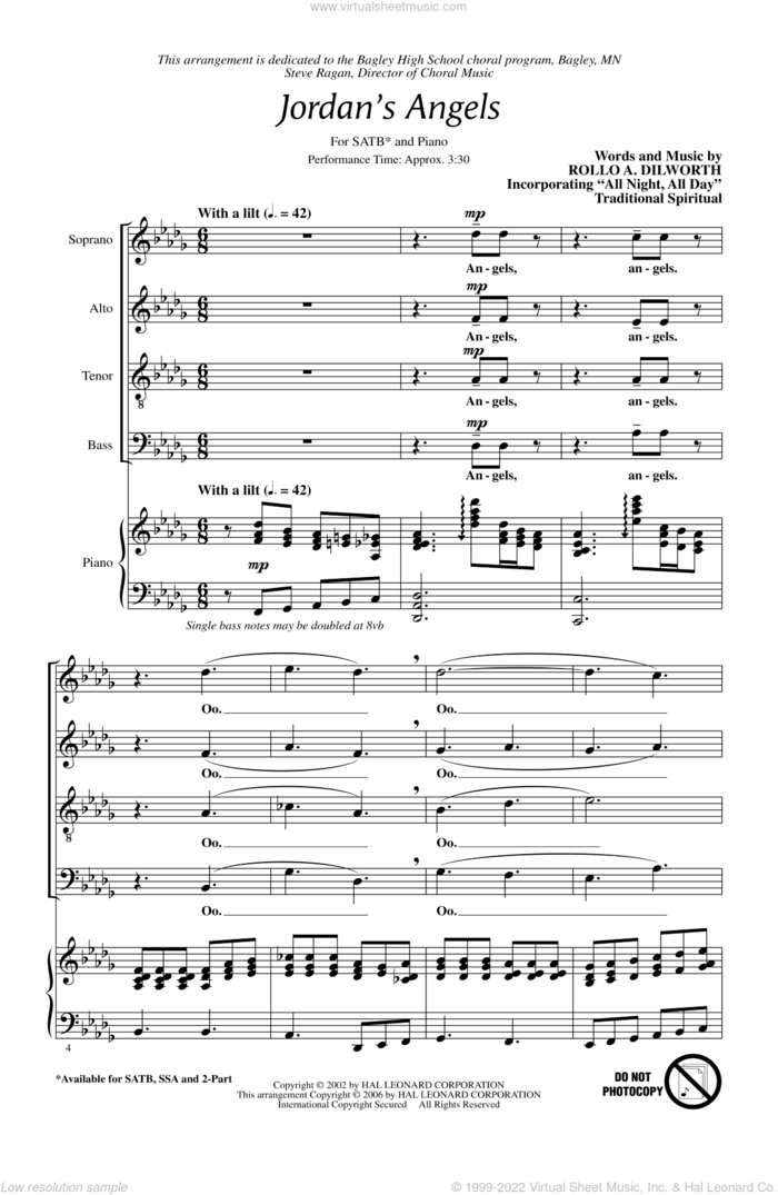 Jordan's Angels sheet music for choir (SATB: soprano, alto, tenor, bass) by Rollo Dilworth, intermediate skill level