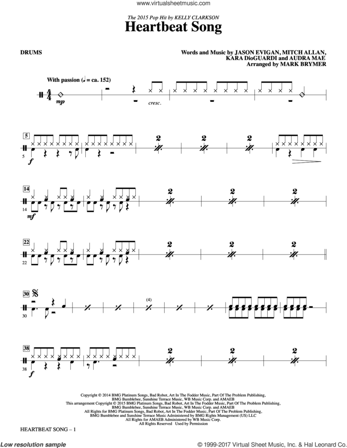 Heartbeat Song (arr. Mark Brymer) (complete set of parts) sheet music for orchestra/band by Mark Brymer, Audra Mae, Jason Evigan, Kara DioGuardi, Kelly Clarkson and Mitch Allan, intermediate skill level