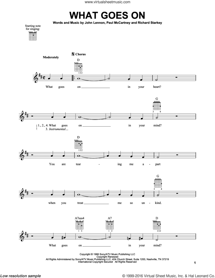 What Goes On sheet music for guitar solo (chords) by The Beatles, John Lennon, Paul McCartney and Richard Starkey, easy guitar (chords)