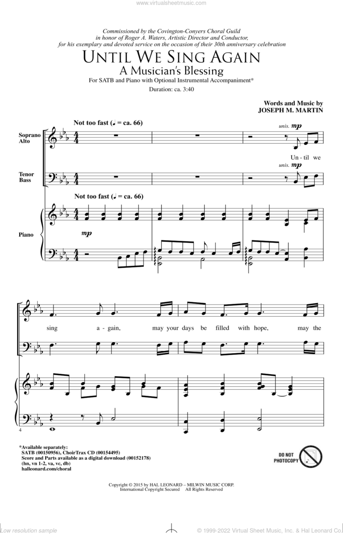 Until We Sing Again (A Musician's Blessing) sheet music for choir (SATB: soprano, alto, tenor, bass) by Joseph M. Martin, intermediate skill level