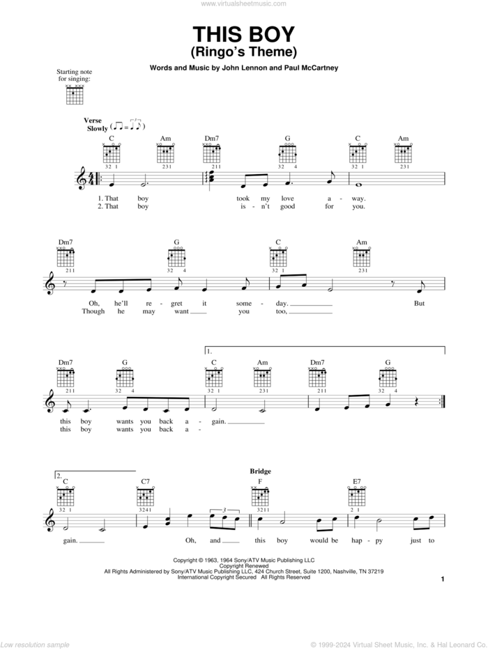 This Boy (Ringo's Theme) sheet music for guitar solo (chords) by The Beatles, John Lennon and Paul McCartney, easy guitar (chords)