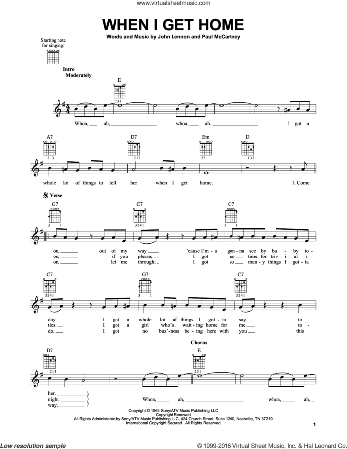 When I Get Home sheet music for guitar solo (chords) by The Beatles, John Lennon and Paul McCartney, easy guitar (chords)