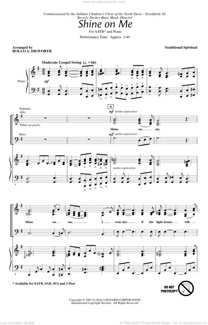 Shine On Me sheet music for choir (SATB: soprano, alto, tenor, bass) by Rollo Dilworth, intermediate skill level