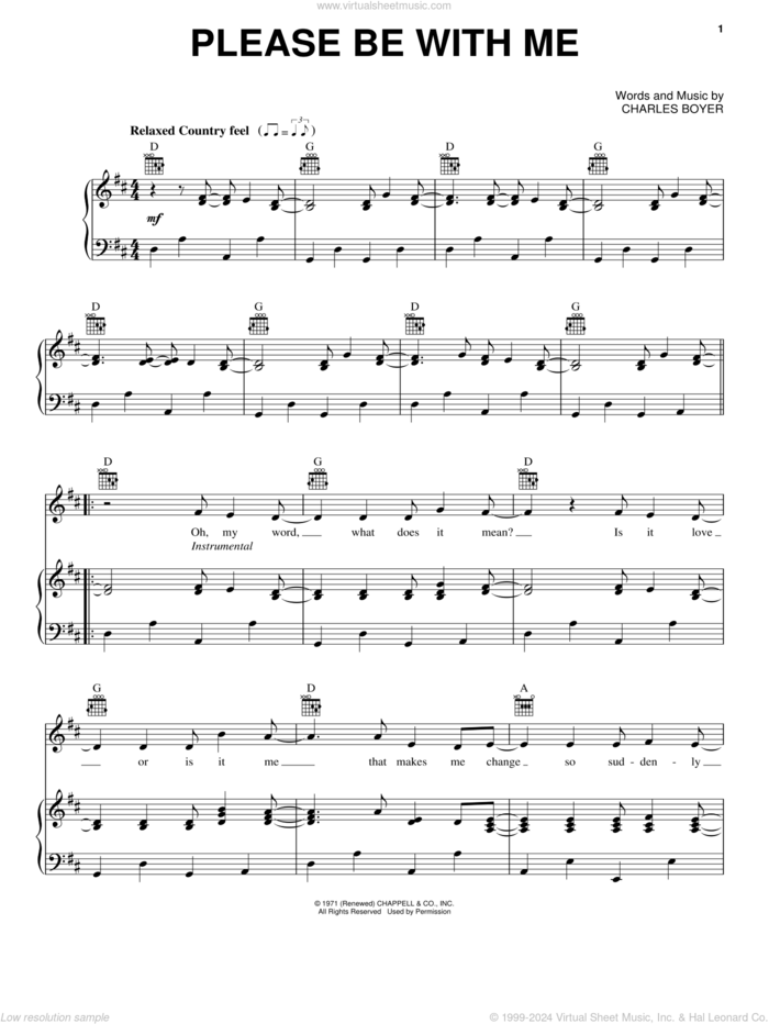 Please Be With Me sheet music for voice, piano or guitar by Eric Clapton and Charles Boyer, intermediate skill level