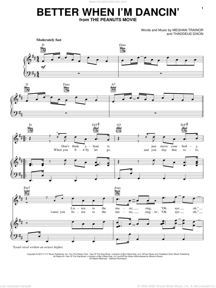 Better When I'm Dancin' sheet music for voice, piano or guitar by Meghan Trainor and Thaddeus Dixon, intermediate skill level