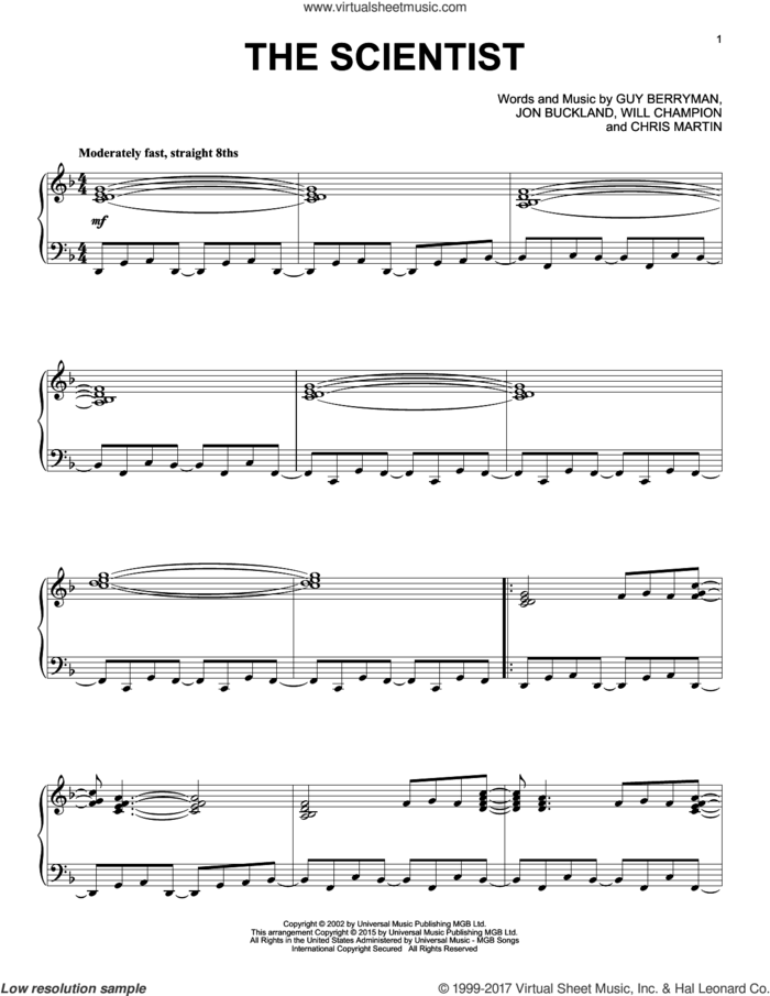 The Scientist [Jazz version] sheet music for piano solo by Coldplay, Chris Martin, Guy Berryman, Jon Buckland and Will Champion, intermediate skill level