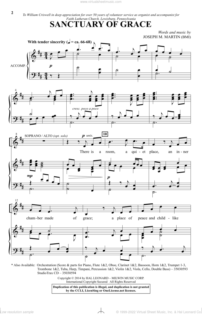 Sanctuary Of Grace sheet music for choir (SATB: soprano, alto, tenor, bass) by Joseph M. Martin, intermediate skill level