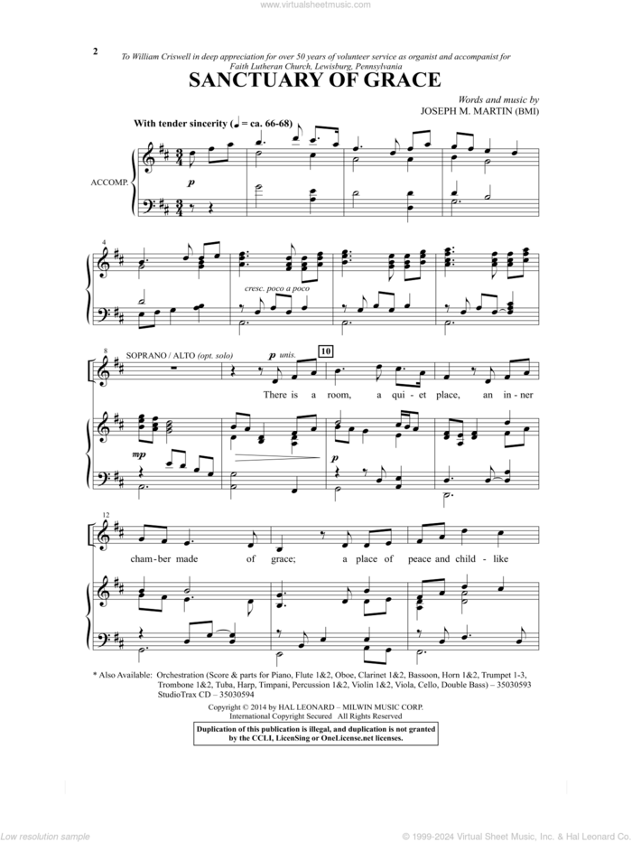 Sanctuary Of Grace sheet music for choir (SATB: soprano, alto, tenor, bass) by Joseph M. Martin, intermediate skill level