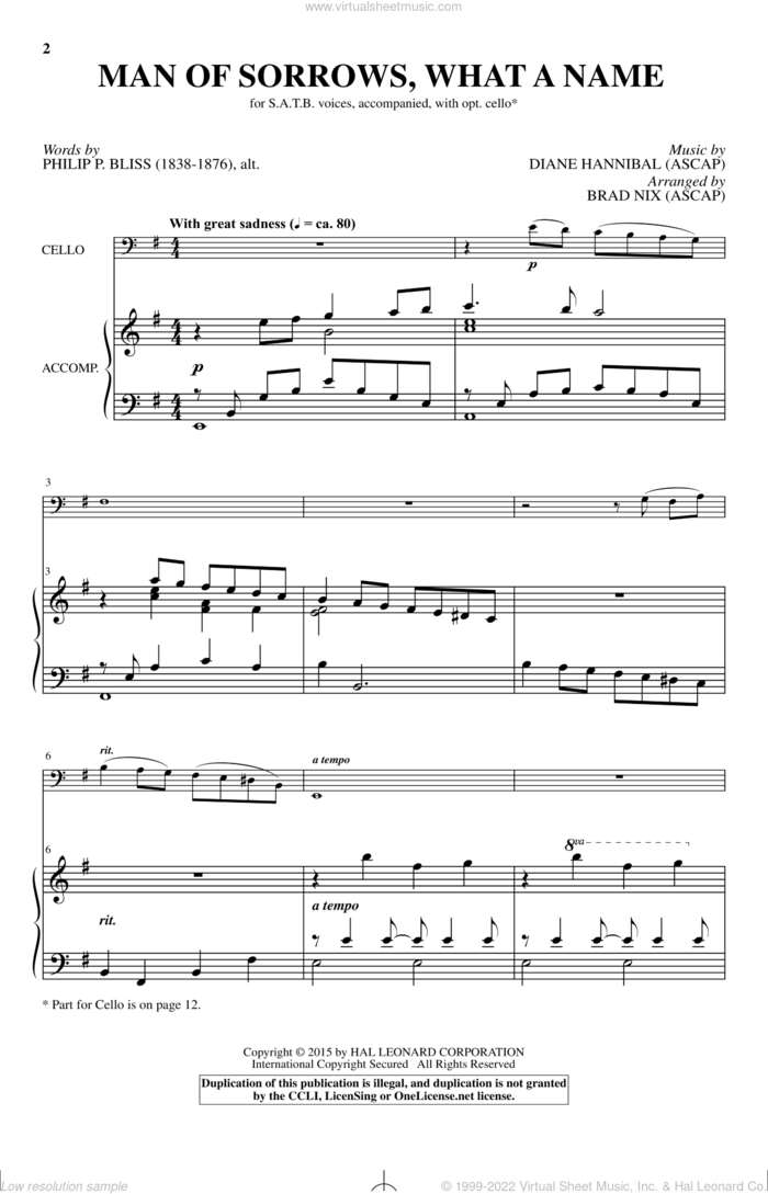 Man Of Sorrows, What A Name sheet music for choir by Diane Hannibal, Brad Nix, Philip P. Bliss and Phillip P. Bliss, intermediate skill level