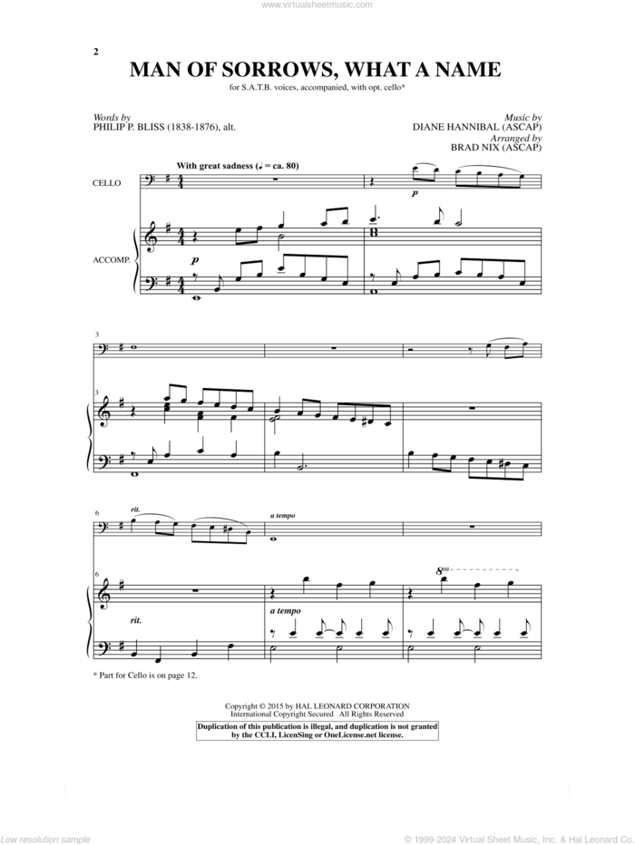 Man Of Sorrows, What A Name sheet music for choir by Diane Hannibal, Brad Nix, Philip P. Bliss and Phillip P. Bliss, intermediate skill level