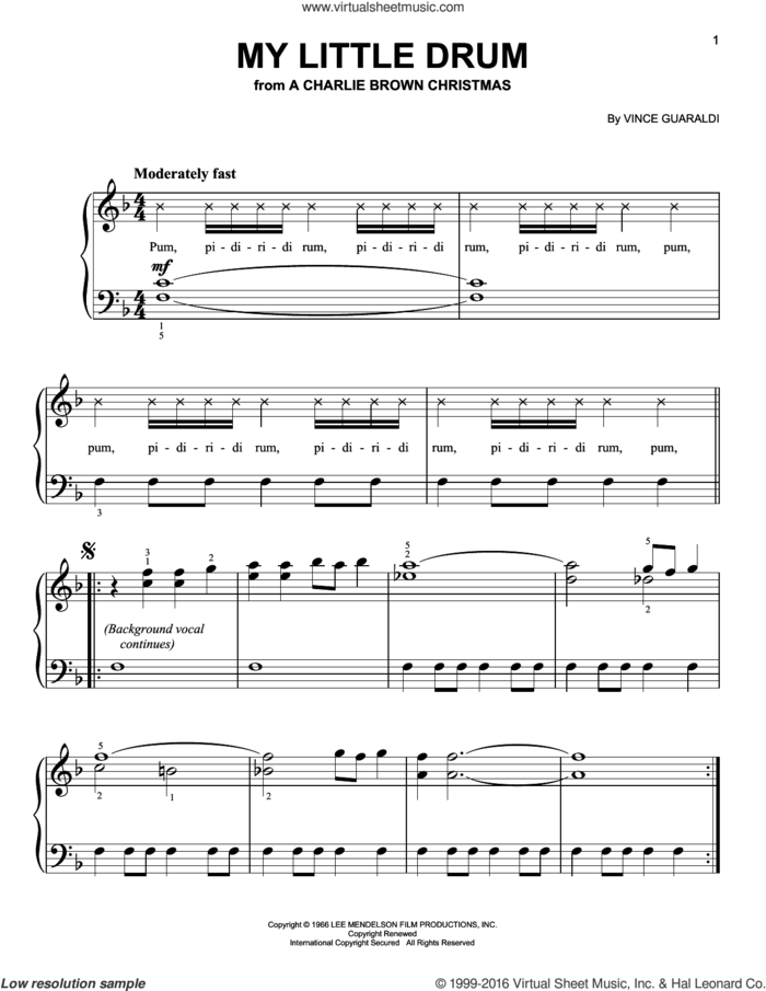 My Little Drum sheet music for piano solo by Vince Guaraldi, easy skill level