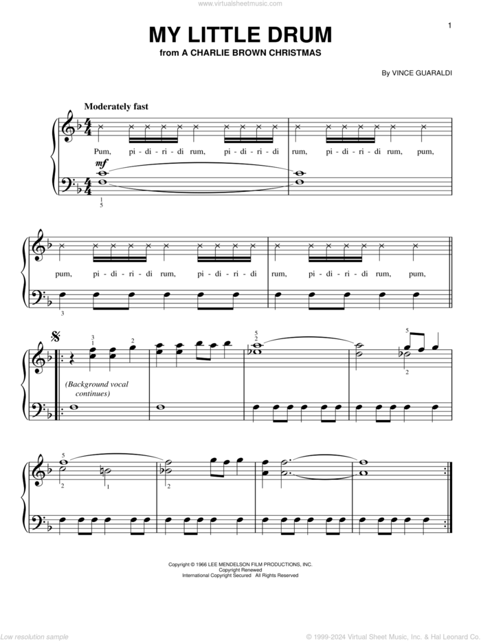 My Little Drum, (easy) sheet music for piano solo by Vince Guaraldi, easy skill level