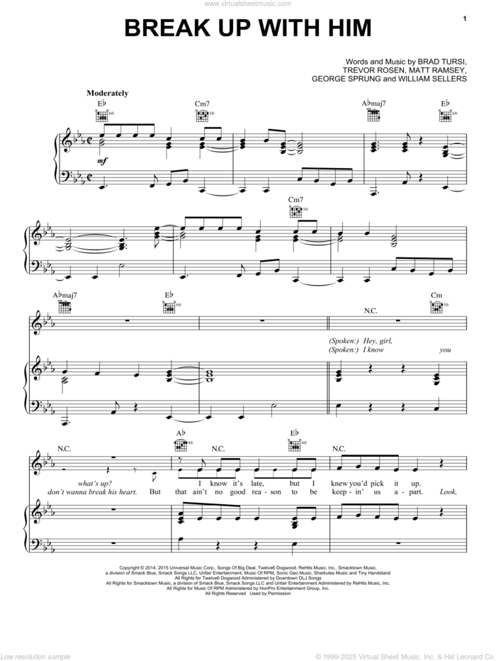 Break Up With Him sheet music for voice, piano or guitar by Old Dominion, Brad Tursi, George Sprung, Matt Ramsey, Trevor Rosen and William Sellers, intermediate skill level