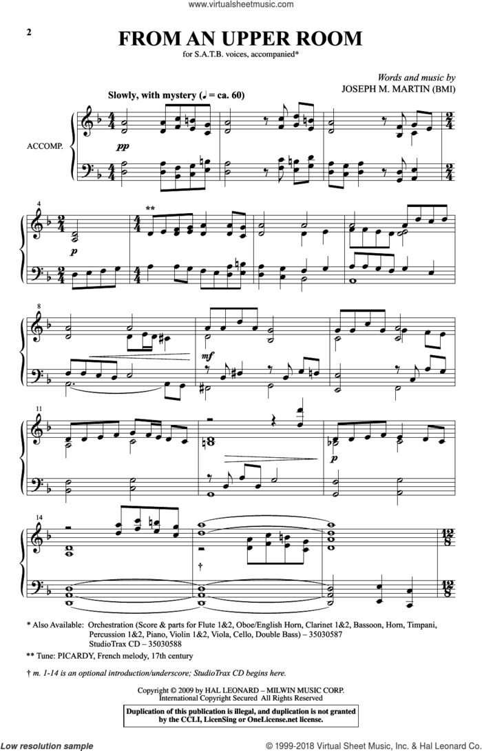 From An Upper Room sheet music for choir (SATB: soprano, alto, tenor, bass) by Joseph M. Martin, intermediate skill level