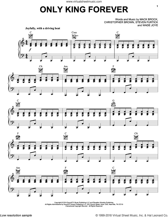 Only King Forever sheet music for voice, piano or guitar by Mack Brock, Elevation Worship, Chris Brown, Steven Furtick and Wade Joye, intermediate skill level