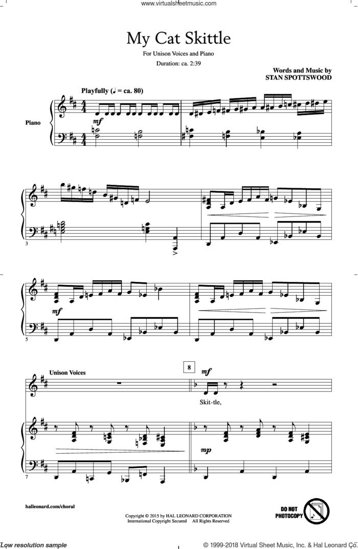 My Cat Skittle sheet music for choir (Unison) by Stan Spottswood, intermediate skill level