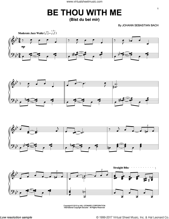 Bist du bei mir (You Are With Me) [Jazz version] sheet music for piano solo by Johann Sebastian Bach, classical score, intermediate skill level