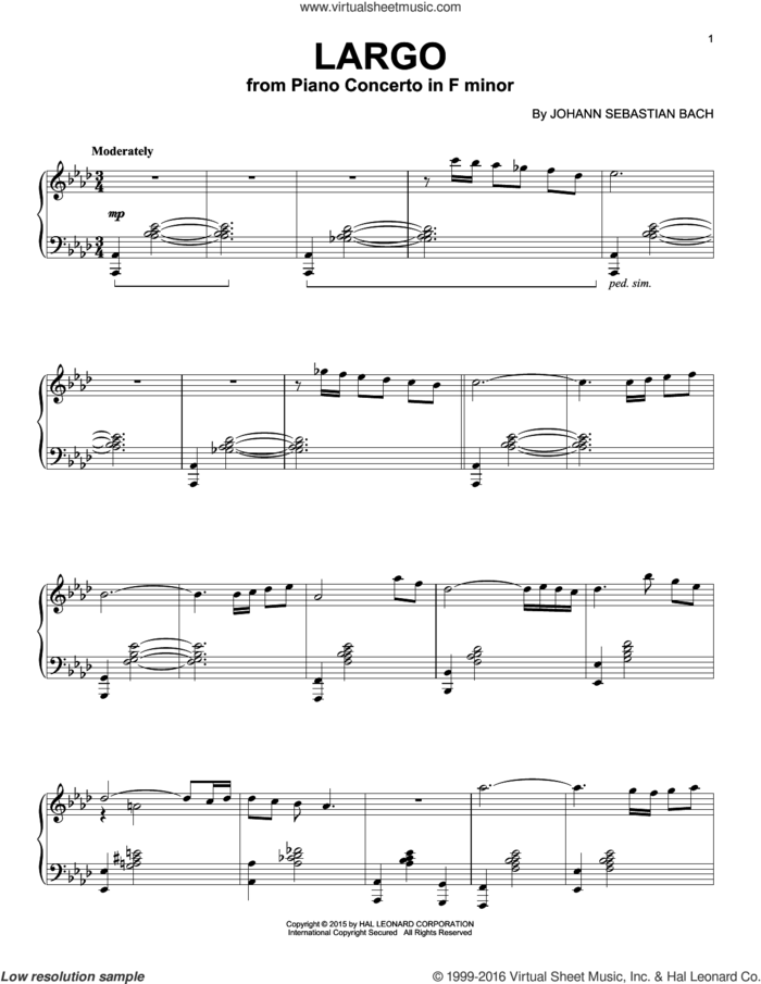 Largo [Jazz version] sheet music for piano solo by Johann Sebastian Bach, classical score, intermediate skill level