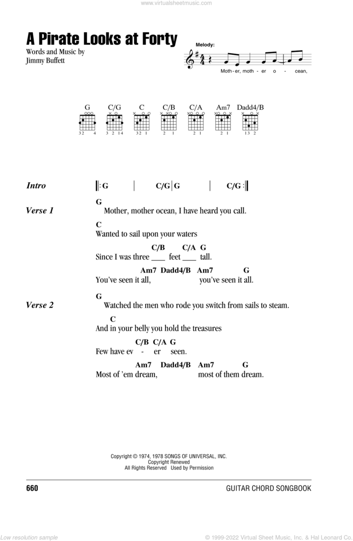 A Pirate Looks At Forty sheet music for guitar (chords) by Jimmy Buffett, intermediate skill level