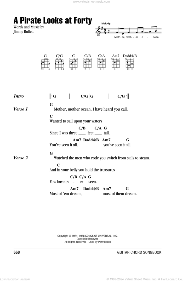 A Pirate Looks At Forty sheet music for guitar (chords) by Jimmy Buffett, intermediate skill level