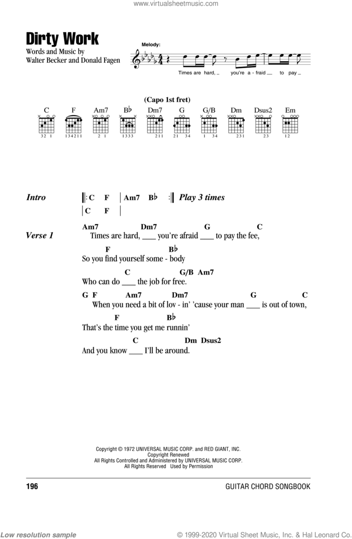 Dirty Work sheet music for guitar (chords) by Steely Dan, Donald Fagen and Walter Becker, intermediate skill level