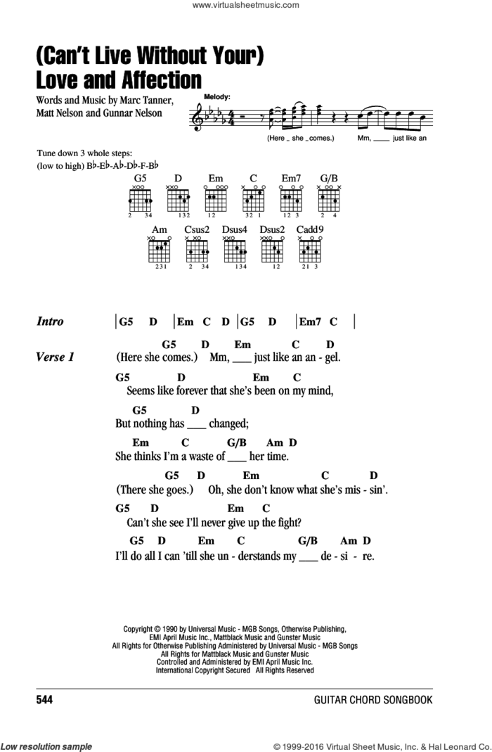 (Can't Live Without Your) Love And Affection sheet music for guitar (chords) by Nelson, Gunnar Nelson, Marc Tanner and Matt Nelson, intermediate skill level