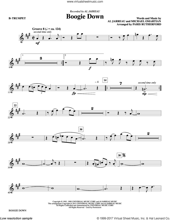 Boogie Down (complete set of parts) sheet music for orchestra/band by Paris Rutherford, Al Jarreau and Michael Omartian, intermediate skill level