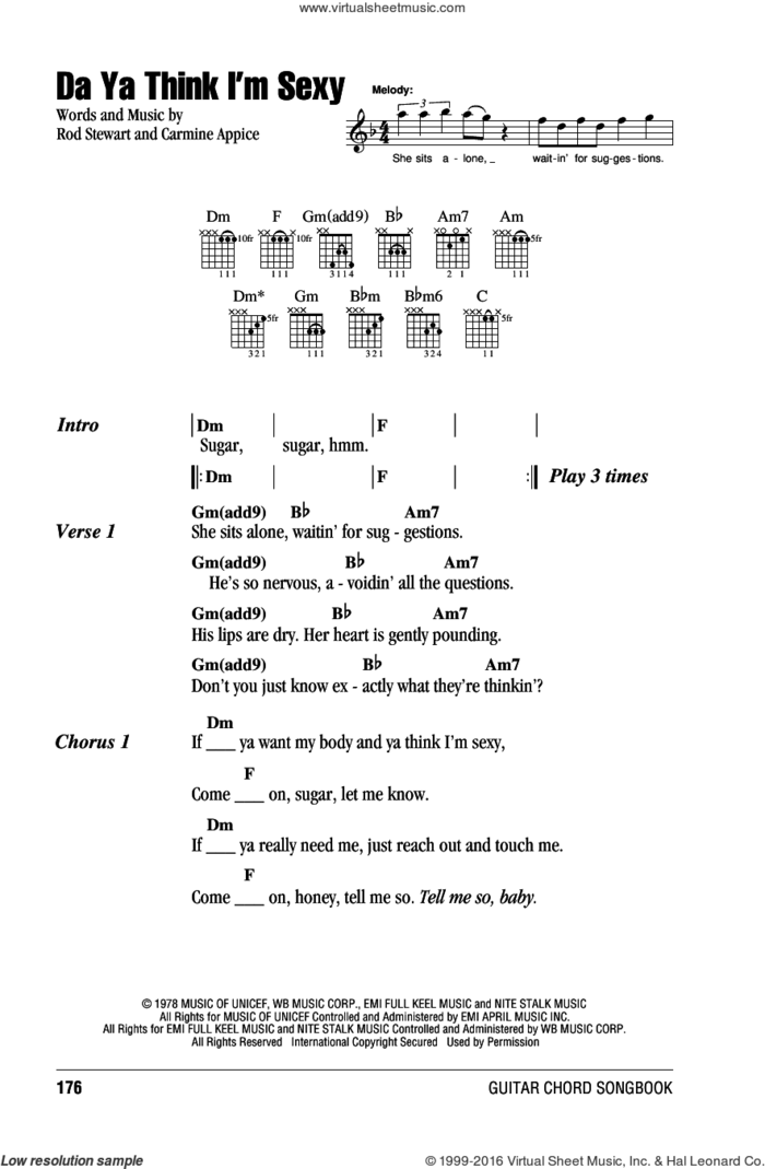 Da Ya Think I'm Sexy sheet music for guitar (chords) by Rod Stewart and Carmine Appice, intermediate skill level