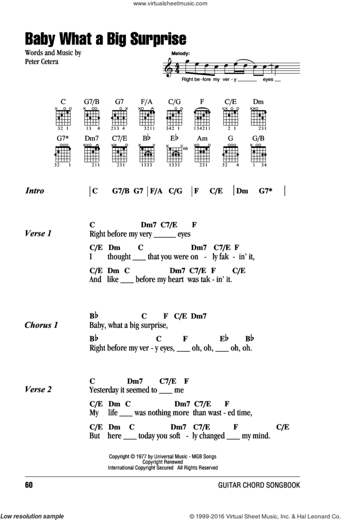 Baby What A Big Surprise sheet music for guitar (chords) by Chicago and Peter Cetera, intermediate skill level