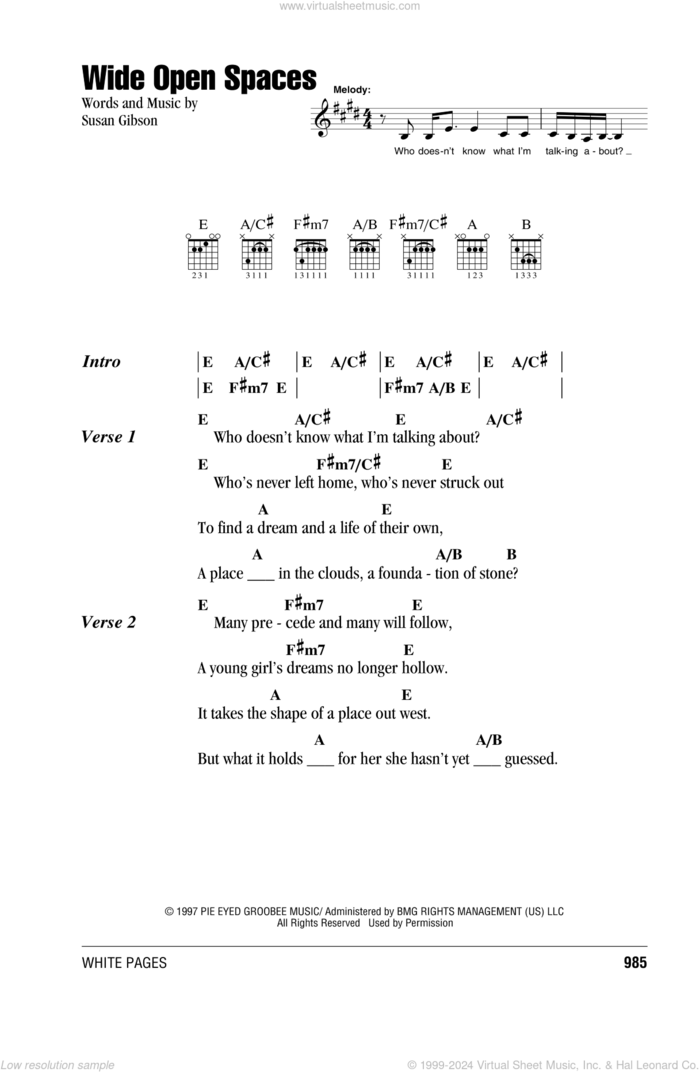 Wide Open Spaces sheet music for guitar (chords) by The Chicks, Dixie Chicks and Susan Gibson, intermediate skill level