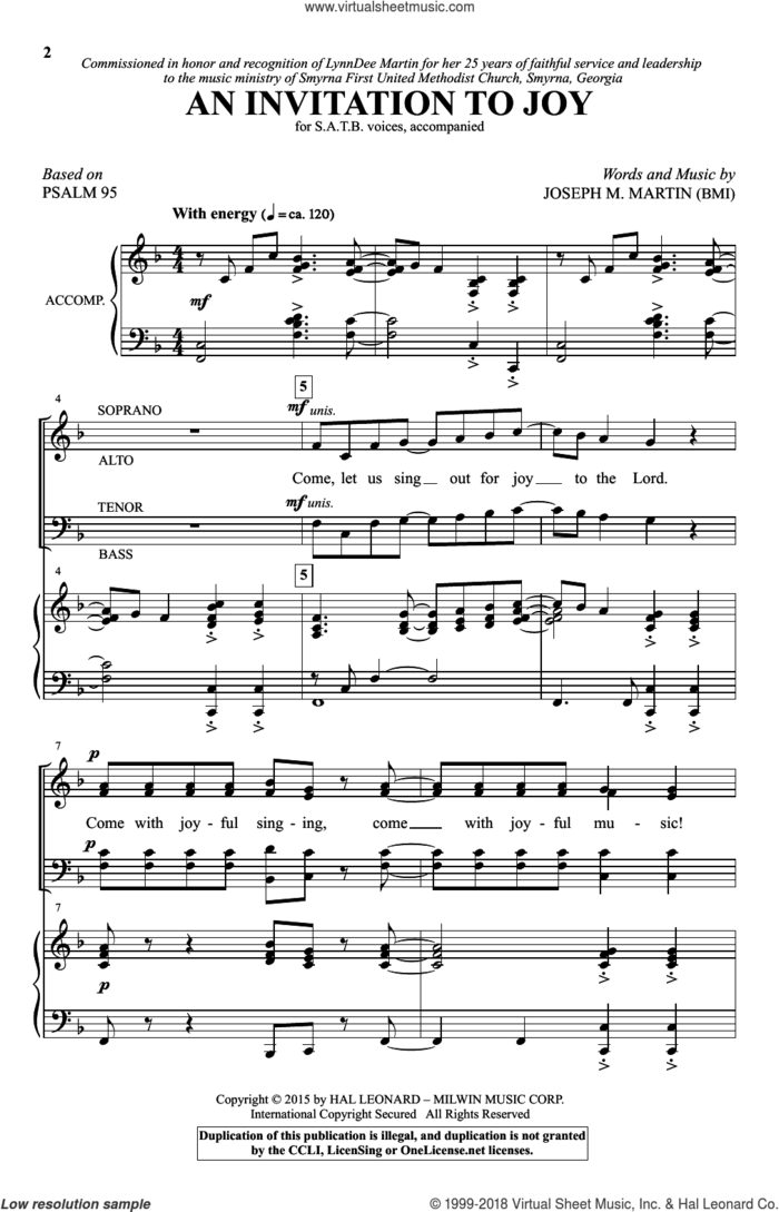 An Invitation To Joy sheet music for choir (SATB: soprano, alto, tenor, bass) by Joseph M. Martin and Psalm 95, intermediate skill level