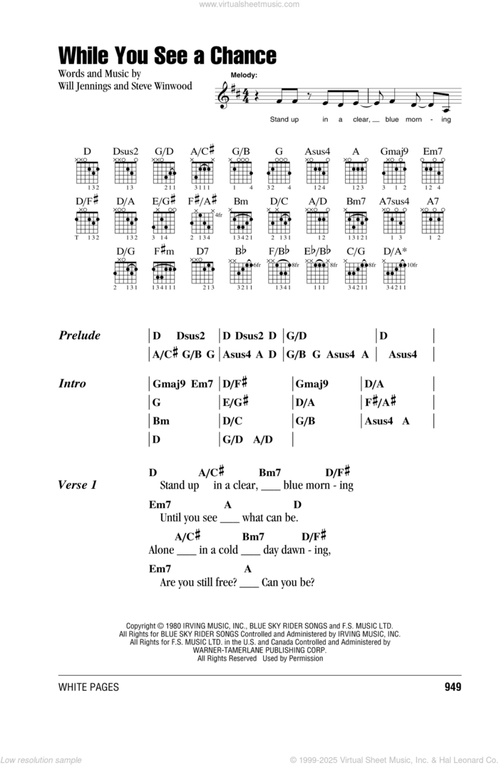 While You See A Chance sheet music for guitar (chords) by Steve Winwood and Will Jennings, intermediate skill level