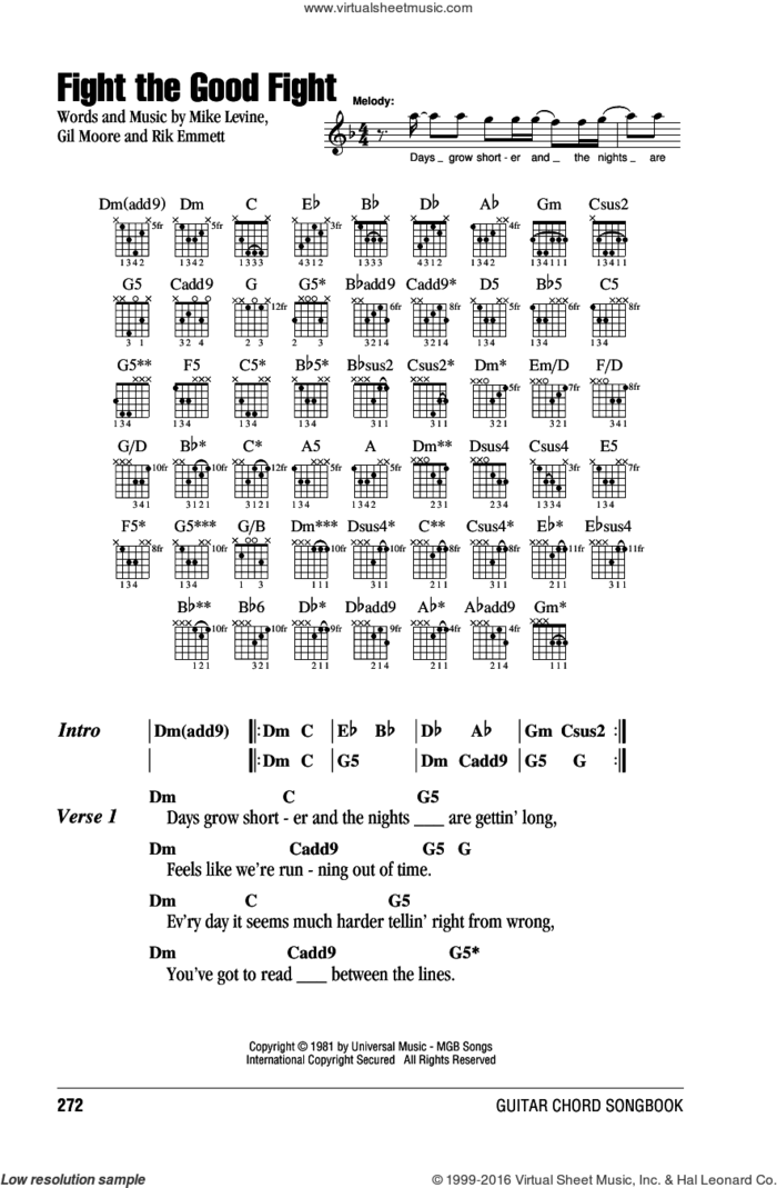 Fight The Good Fight sheet music for guitar (chords) by Triumph, Gil Moore, Mike Levine and Rik Emmett, intermediate skill level