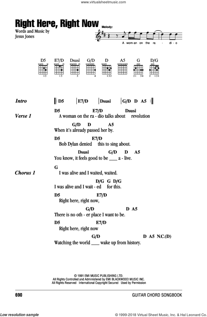Right Here, Right Now sheet music for guitar (chords) by Jesus Jones, intermediate skill level