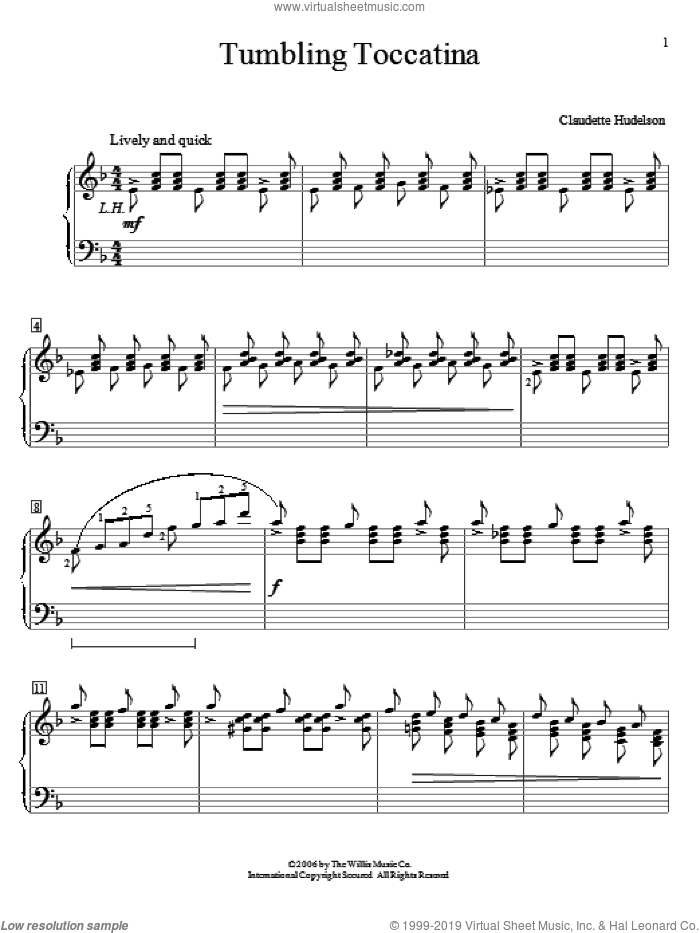Tumbling Toccatina sheet music for piano solo (elementary) by Claudette Hudelson, beginner piano (elementary)