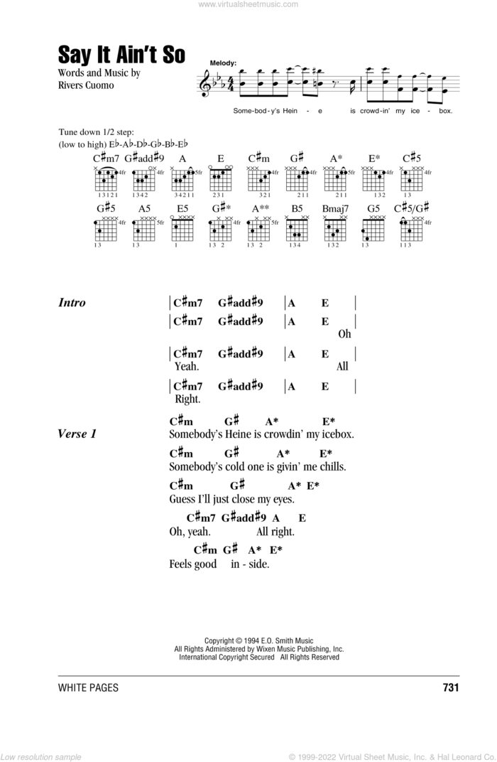 Weezer Say It Ain T So Sheet Music For Guitar Chords V2