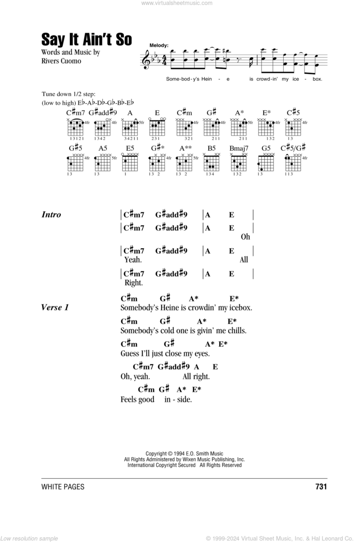 Say It Ain't So sheet music for guitar (chords) by Weezer and Rivers Cuomo, intermediate skill level