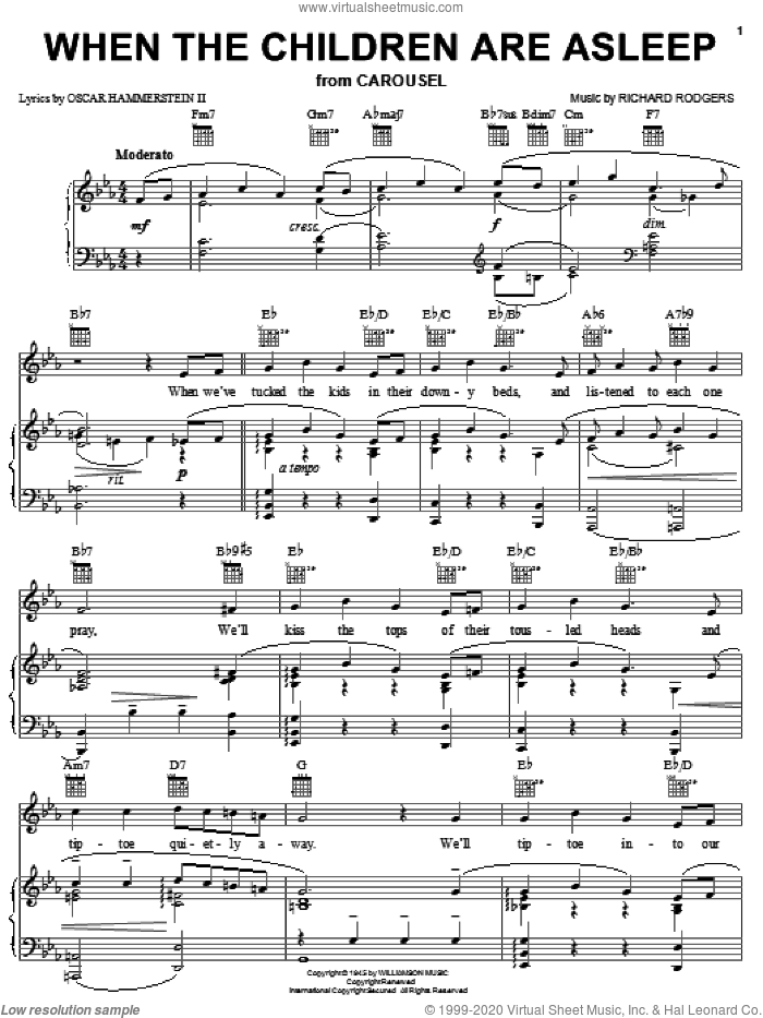 When The Children Are Asleep sheet music for voice, piano or guitar by Rodgers & Hammerstein, Carousel (Musical), Oscar II Hammerstein and Richard Rodgers, intermediate skill level