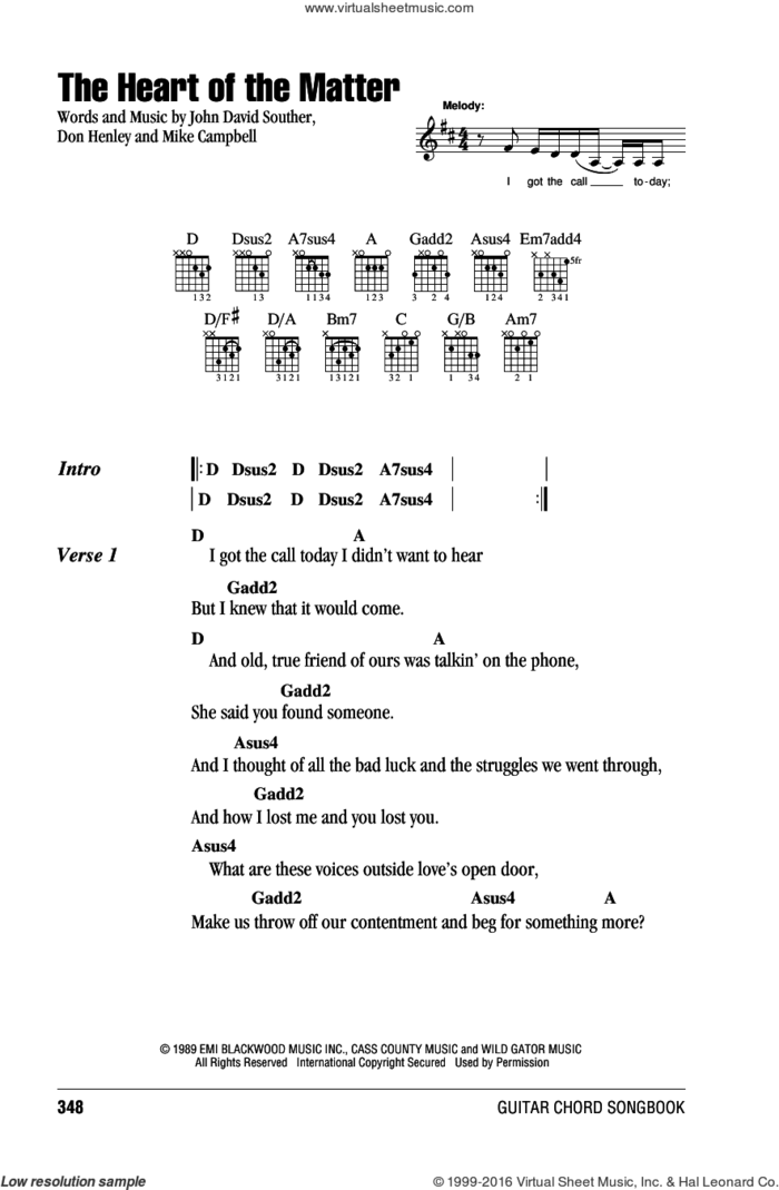 The Heart Of The Matter sheet music for guitar (chords) by Don Henley, John David Souther and Mike Campbell, intermediate skill level