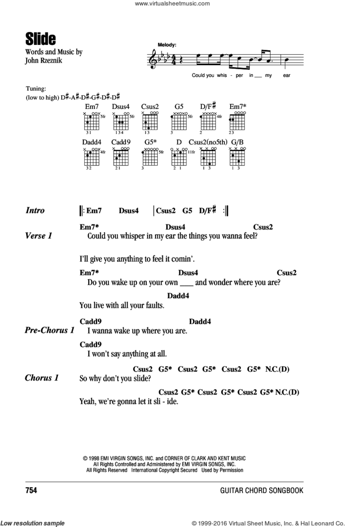 Slide sheet music for guitar (chords) by Goo Goo Dolls and John Rzeznik, intermediate skill level